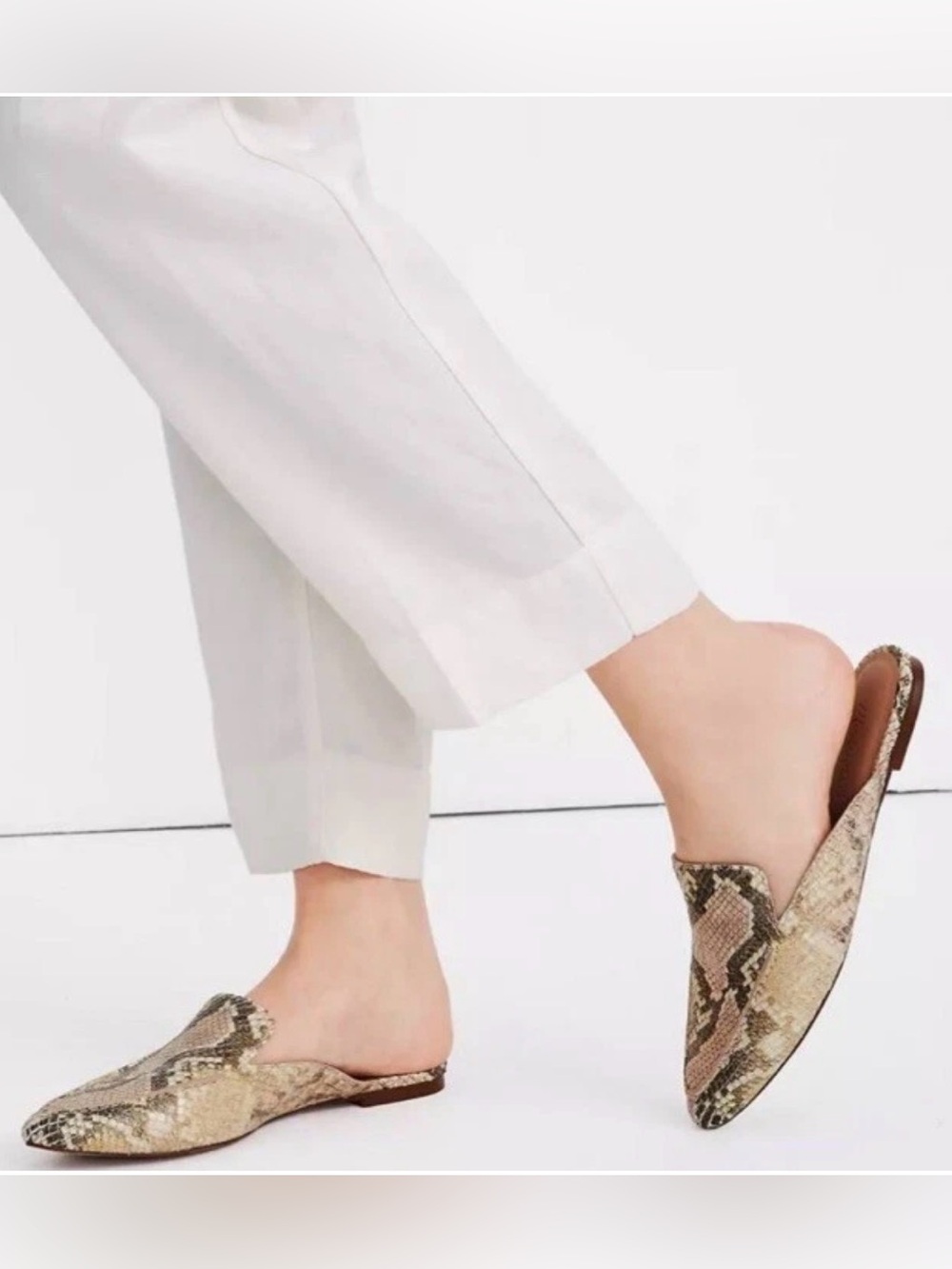 Madewell Frances Skinmer Snake-Print Slip-On Flat Mules in Neutral Tones 9.5